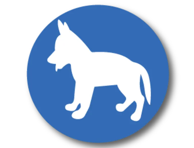 Blue icon of puppy staying 